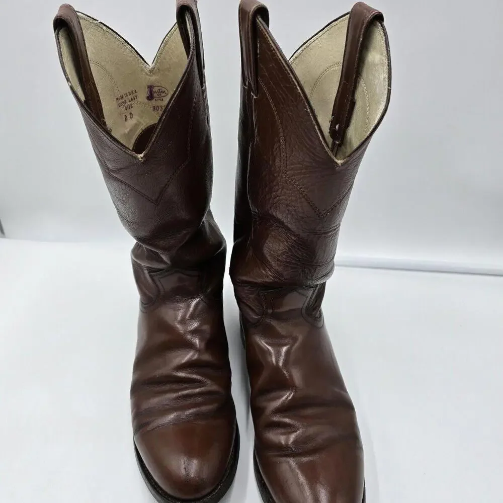 Justin Boots Men Style 3032‎ Size 8D Brown Registered No. 60752